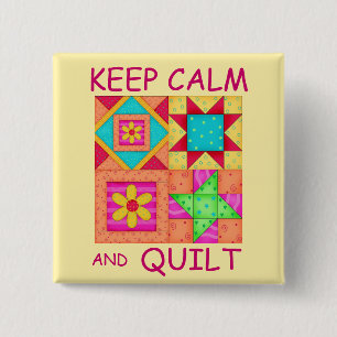 Keep Calm and Quilt Colourful Patchwork Blocks 2 Inch Square Button