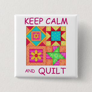 Keep Calm and Quilt Colourful Patchwork Blocks 2 Inch Square Button