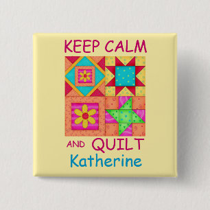 Keep Calm and Quilt Colourful Patchwork Blocks 2 Inch Square Button
