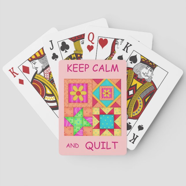 Keep Calm and Quilt Colourful Patchwork Blocks Playing Cards (Back)