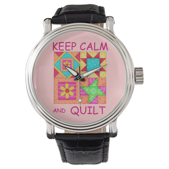 Keep Calm and Quilt Colourful Patchwork Blocks Watch (Front)