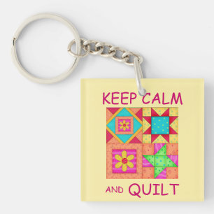Keep Calm and Quilt For Block Colourful Patchwork Keychain