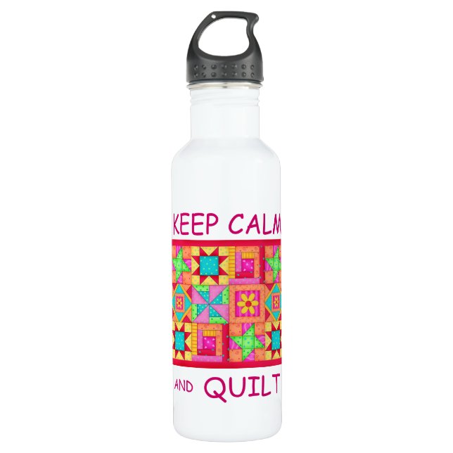 Keep Calm and Quilt Multi Block Patchwork Quilt 710 Ml Water Bottle (Front)