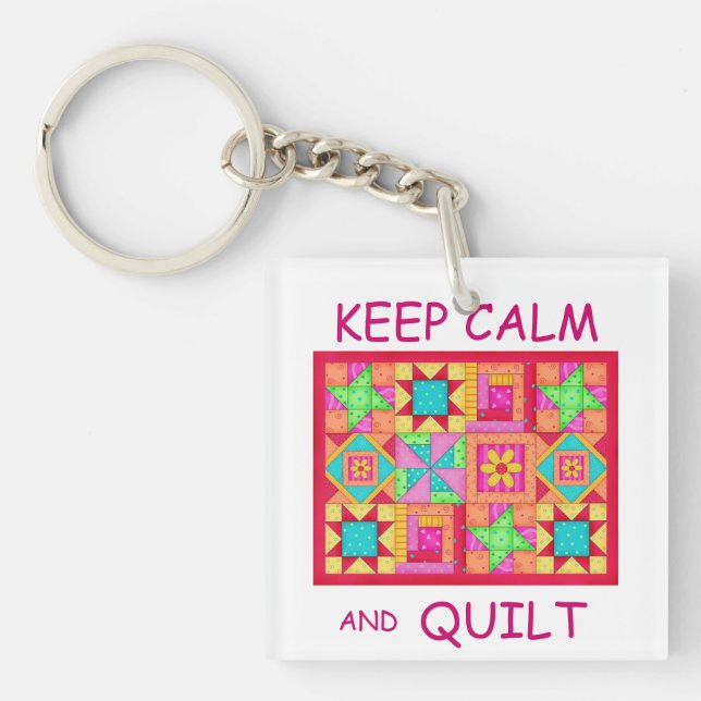 Keep Calm and Quilt Multi Block Patchwork Quilt Keychain (Front)