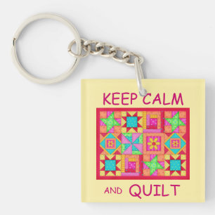 Keep Calm and Quilt Multi Block Patchwork Quilt Keychain