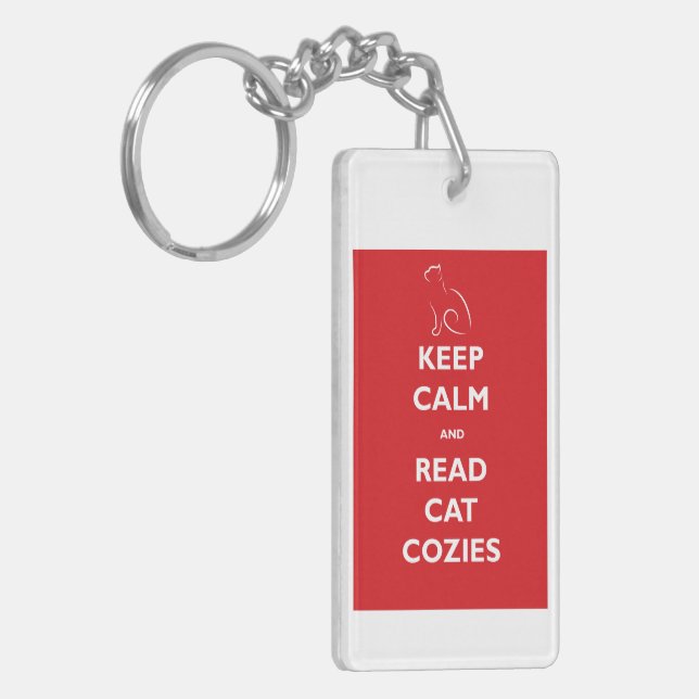 Keep Calm and Read Cat Cozies Acrylic Keychain (Front Left)