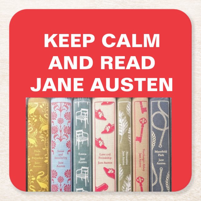 Keep calm and read Jane Austen Square Paper Coaster (Front)