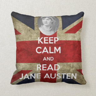 Keep Calm and Read Jane Austen Union Jack Throw Pillow