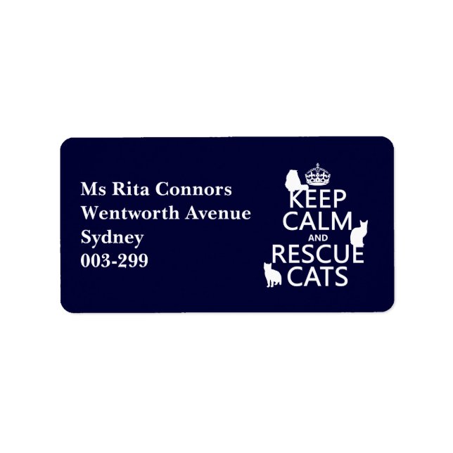 Keep Calm and Rescue Cats (in any colour) Label (Front)