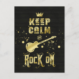 Keep Calm and Rock On Electric Guitar Typography Postcard