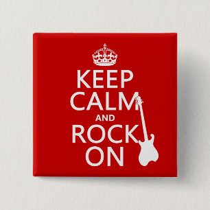 Keep Calm and Rock On (guitar)(any colour) 2 Inch Square Button