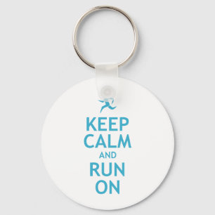 Keep Calm and Run On (blue) Keychain
