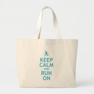 Keep Calm and Run On (blue) Large Tote Bag