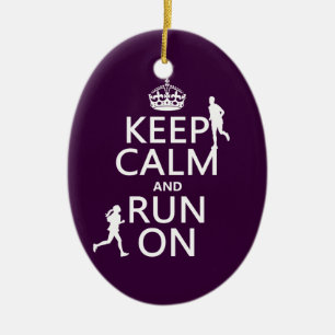 Keep Calm and Run On (customizable colours) Ceramic Ornament