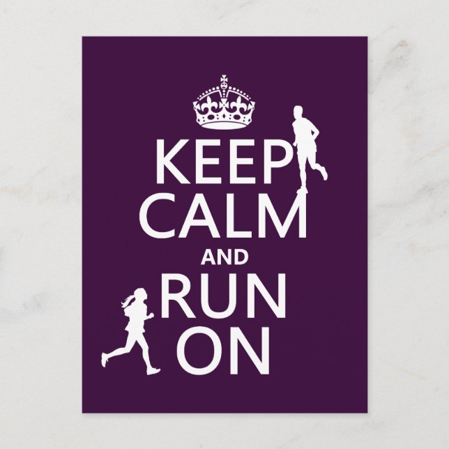 Keep Calm and Run On (customizable colours) Postcard (Front)
