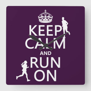 Keep Calm and Run On (customizable colours) Square Wall Clock