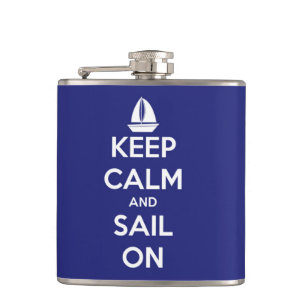 Keep Calm and Sail On Blue Personalized Hip Flask