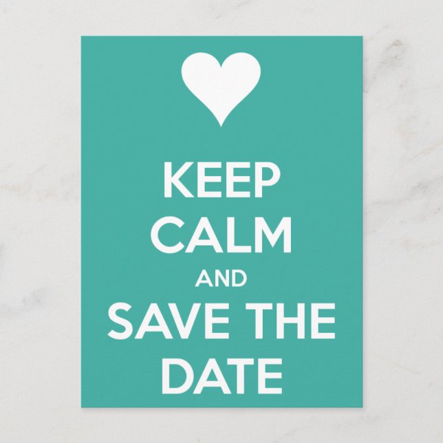 Keep Calm and Save the Date Blue Announcement Postcard (Front)
