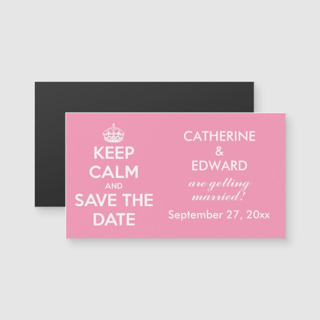 Keep Calm and Save the Date Happy Pink and White (Front/Back)