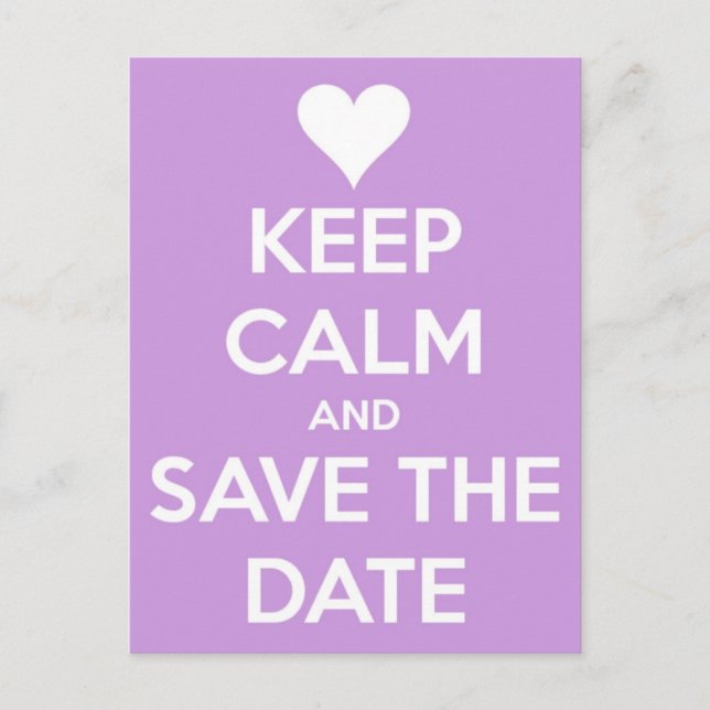 Keep Calm and Save the Date Lavender Announcement Postcard (Front)