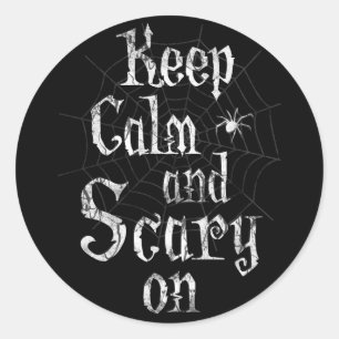 Keep Calm and Scary On Black Halloween Party Favou Classic Round Sticker
