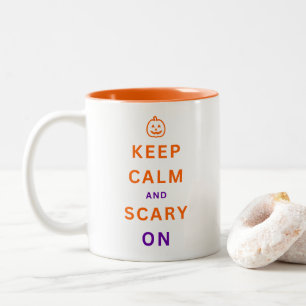 Keep Calm and Scary On Orange Text & Pumpkin Two-Tone Coffee Mug