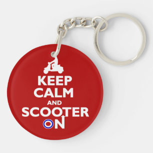 Keep calm and scooter on Red White Keychain