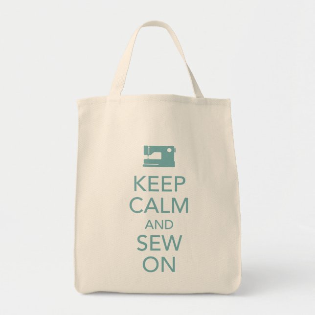 Keep Calm and Sew On Teal Tote Bag (Front)