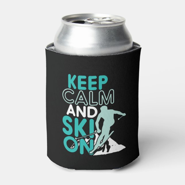 Keep Calm and Ski On Funny Skiing Winter Sports Can Cooler (Can Front)