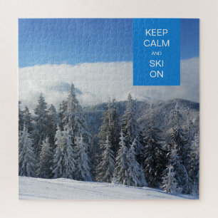 Keep Calm and Ski On Winter Scenery Jigsaw Puzzle