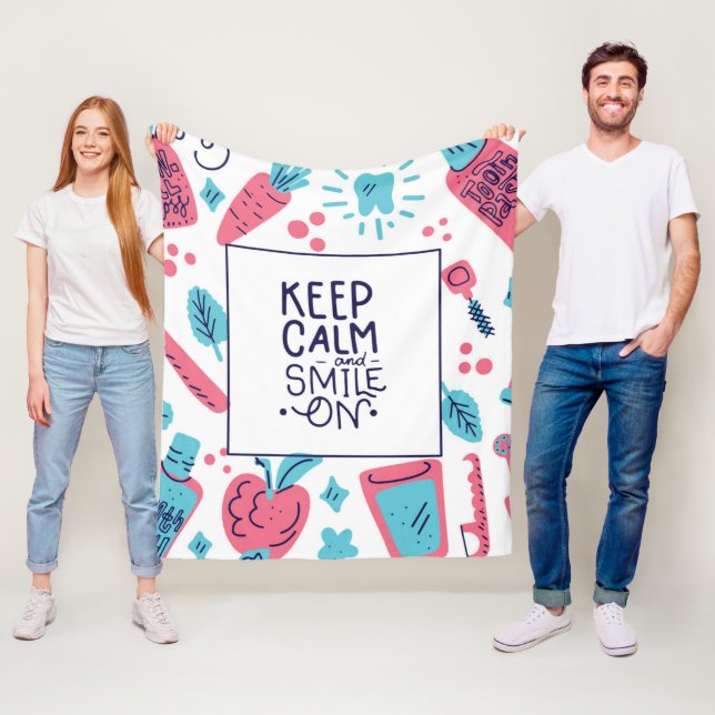 Keep Calm And Smile On | Cute Phrase Fleece Blanket (In Situ)