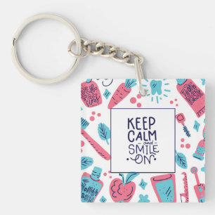 Keep Calm And Smile On   Cute Phrase Keychain