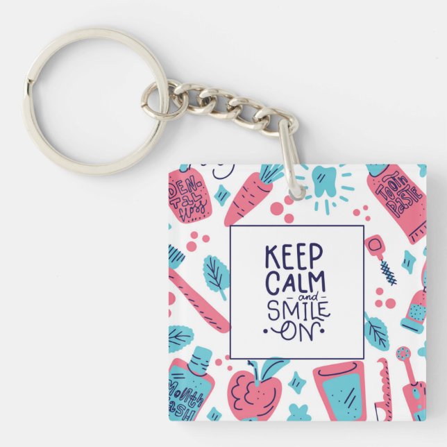 Keep Calm And Smile On | Cute Phrase Keychain (Front)