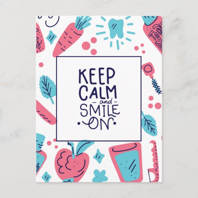 Keep Calm And Smile On | Cute Phrase Postcard (Front)