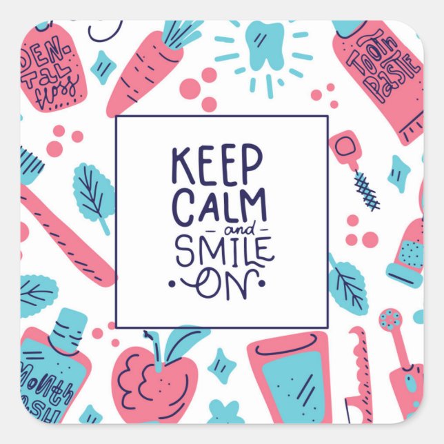 Keep Calm And Smile On | Cute Phrase Square Sticker (Front)