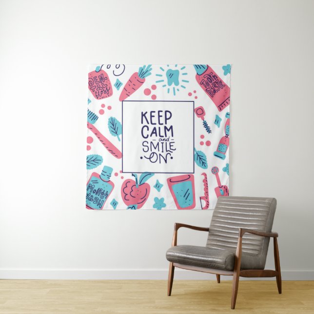 Keep Calm And Smile On | Cute Phrase Tapestry (In Situ)