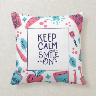 Keep Calm And Smile On Cute Phrase Throw Pillow