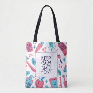 Keep Calm And Smile On   Cute Phrase Tote Bag