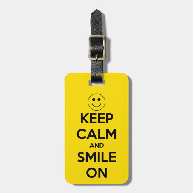 Keep Calm and Smile On Yellow Luggage Tag (Front Vertical)