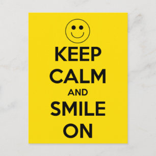 Keep Calm and Smile On Yellow Postcard