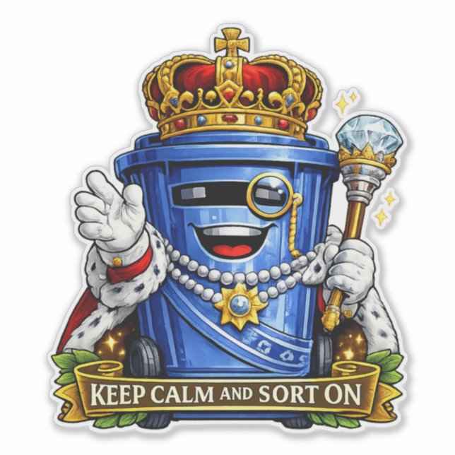Keep Calm and Sort On - Royal Wheelie Bin Sticker (Front)