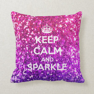 Keep Calm and Sparkle Glitter LookLike Rainbow Throw Pillow