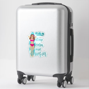 Keep calm and surf on brunette girl Card