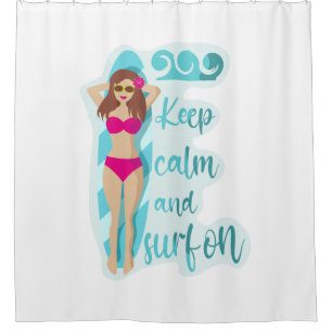 Keep calm and surf on brunette girl Card