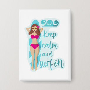 Keep calm and surf on brunette girl Card