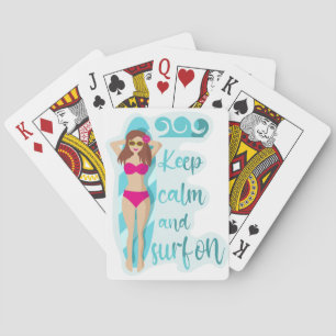 Keep calm and surf on brunette girl Card