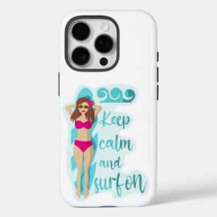 Keep calm and surf on brunette girl Card iPhone 16 Pro Case