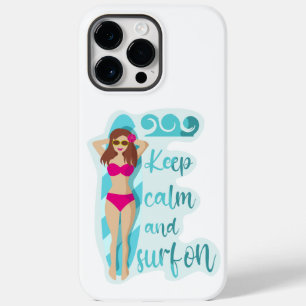 Keep calm and surf on brunette girl Card Case-Mate iPhone 14 Pro Max Case