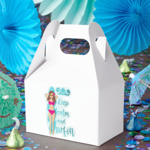 Keep calm and surf on brunette girl Card Favor Box