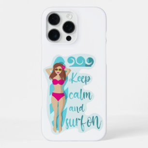 Keep calm and surf on brunette girl Card iPhone 16 Pro Max Case
